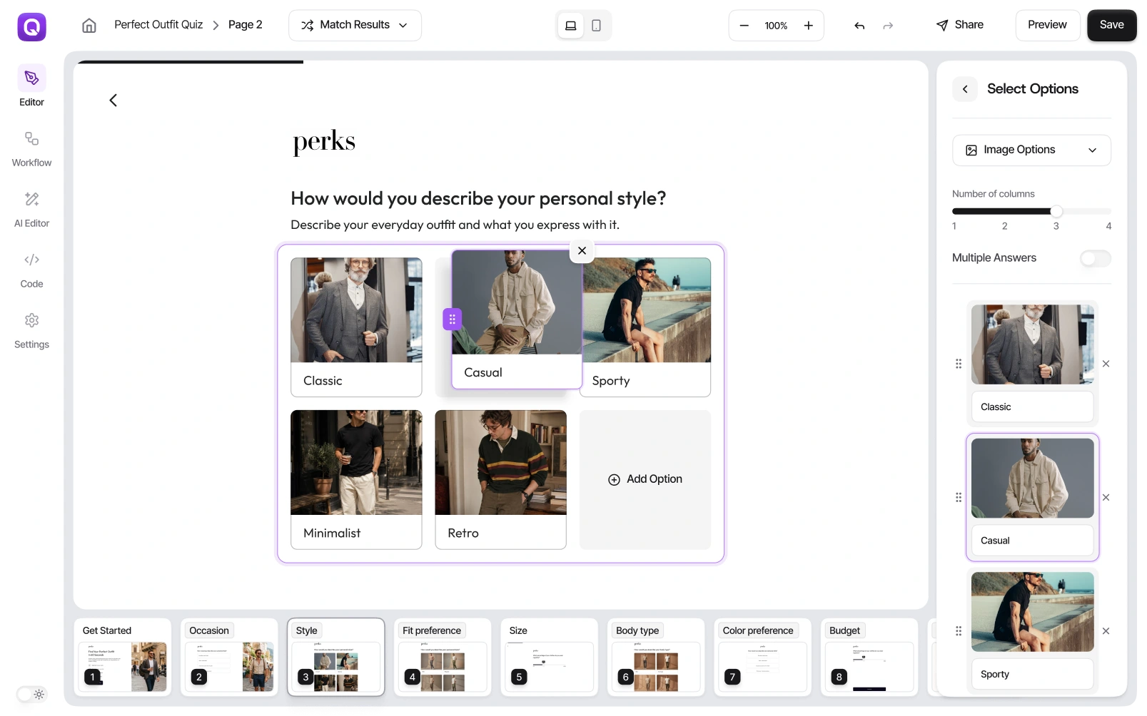 Drag questions and pages into place